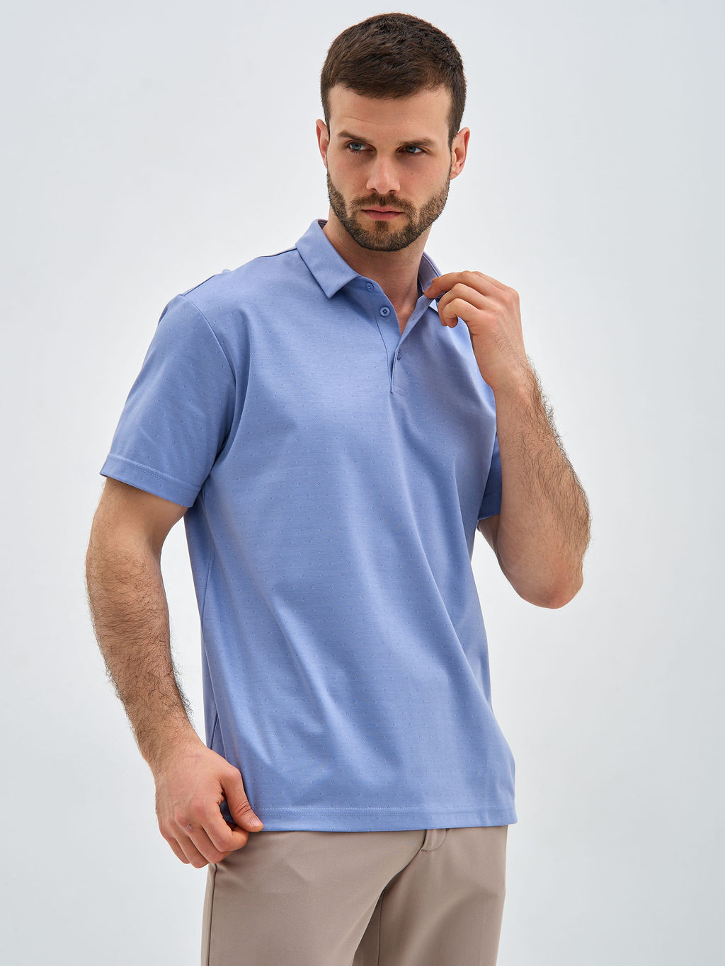 Джемпер мужской с воротником поло короткий рукав GREG G144-PD-LT1322 (голубой) фото 4
