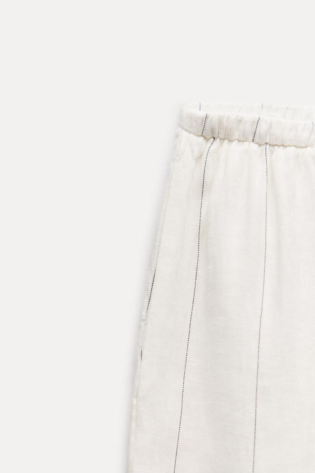 STRIPED 100% LINEN TROUSERS - Zara фото 7