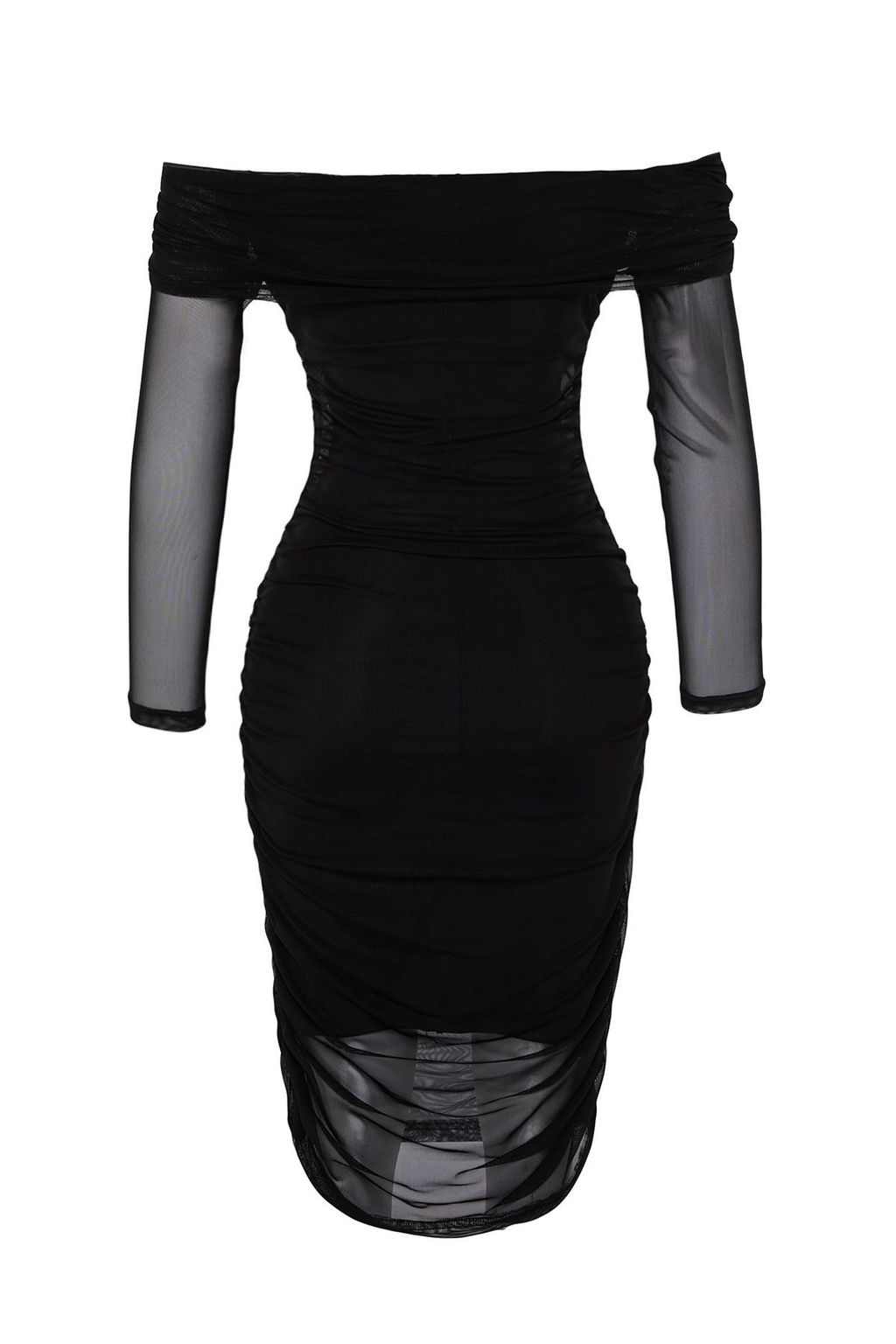 TRENDYOLMILLA Siyah Tul Buzgu/Drape Detayl? Vucuda Oturan Carmen Yaka Midi Orme Kalem Esnek Elbise TWOAW24EL00146 фото 7