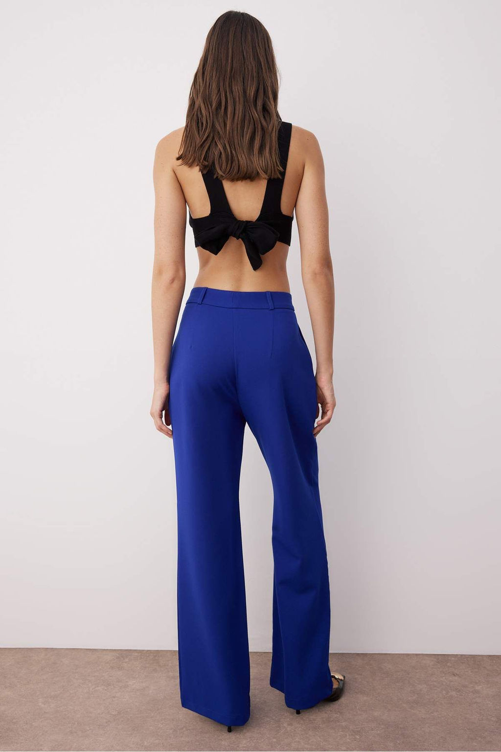 Mavi Yuksek Bel Wide Leg/Genis Paca Pilili Dokuma Kumas Pantolon TWOAW21PL0076