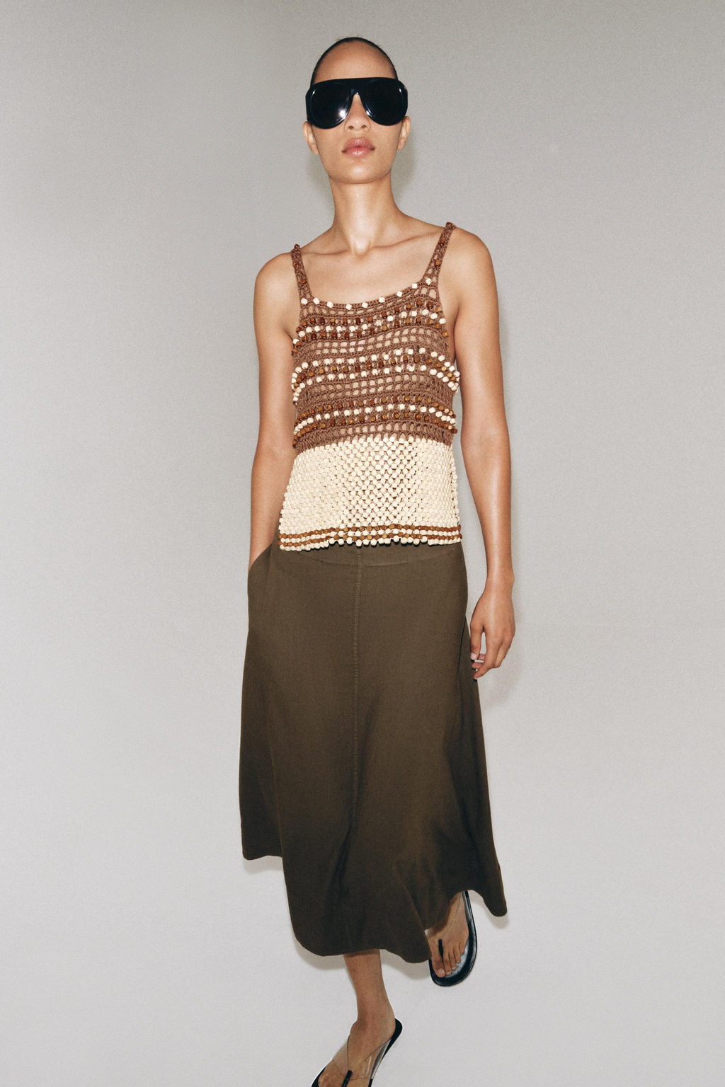 TOP PUNTO CROCHET ABALORIOS / Beige