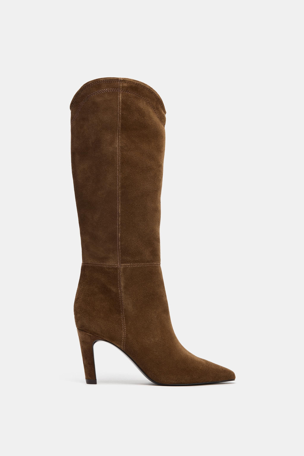 STITCHED SPLIT SUEDE HEELED BOOTS - Zara фото 3