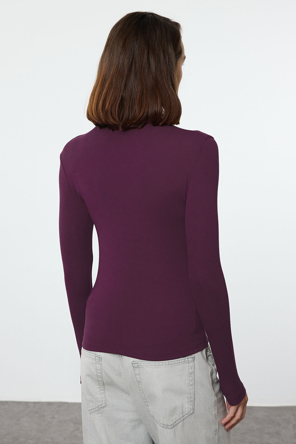 Trendyolmilla Bordo Premium Yumusak Kumasl? Bal?kc? Yaka Fitted/Vucuda Oturan Esnek Orme Bluz TWOAW24BZ00119  фото 52