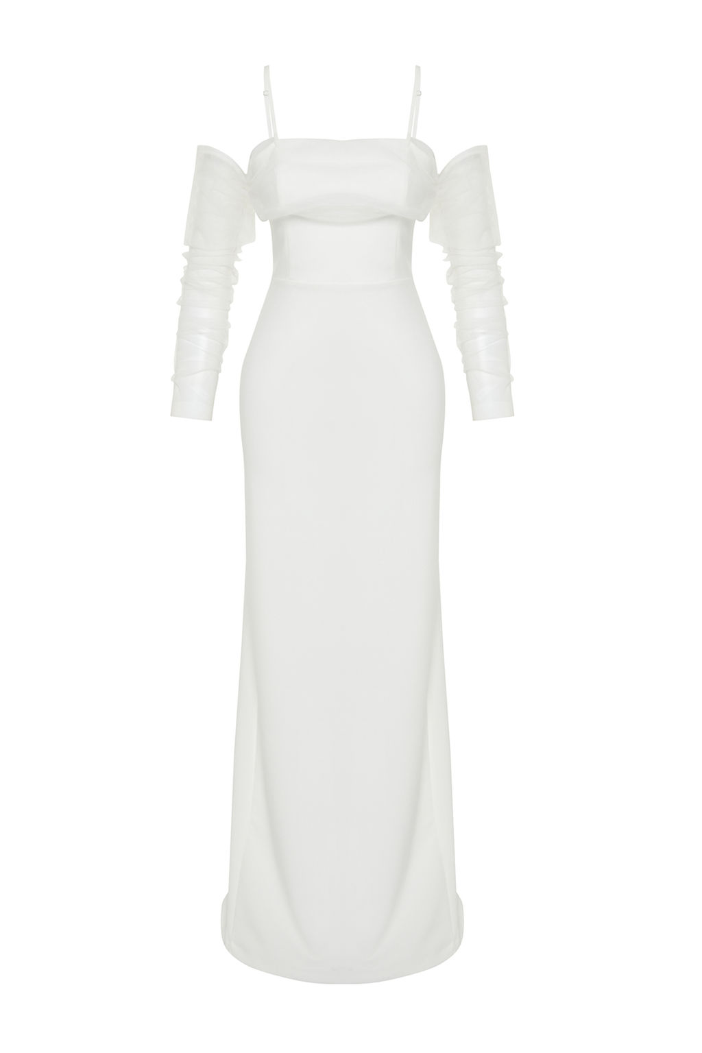TRENDYOLMILLA Bridal Beyaz Vucuda Oturan Astarl? Dokuma Dugun/Nikah Uzun S?k Abiye Elbise TPRSS24AE00016  фото 7