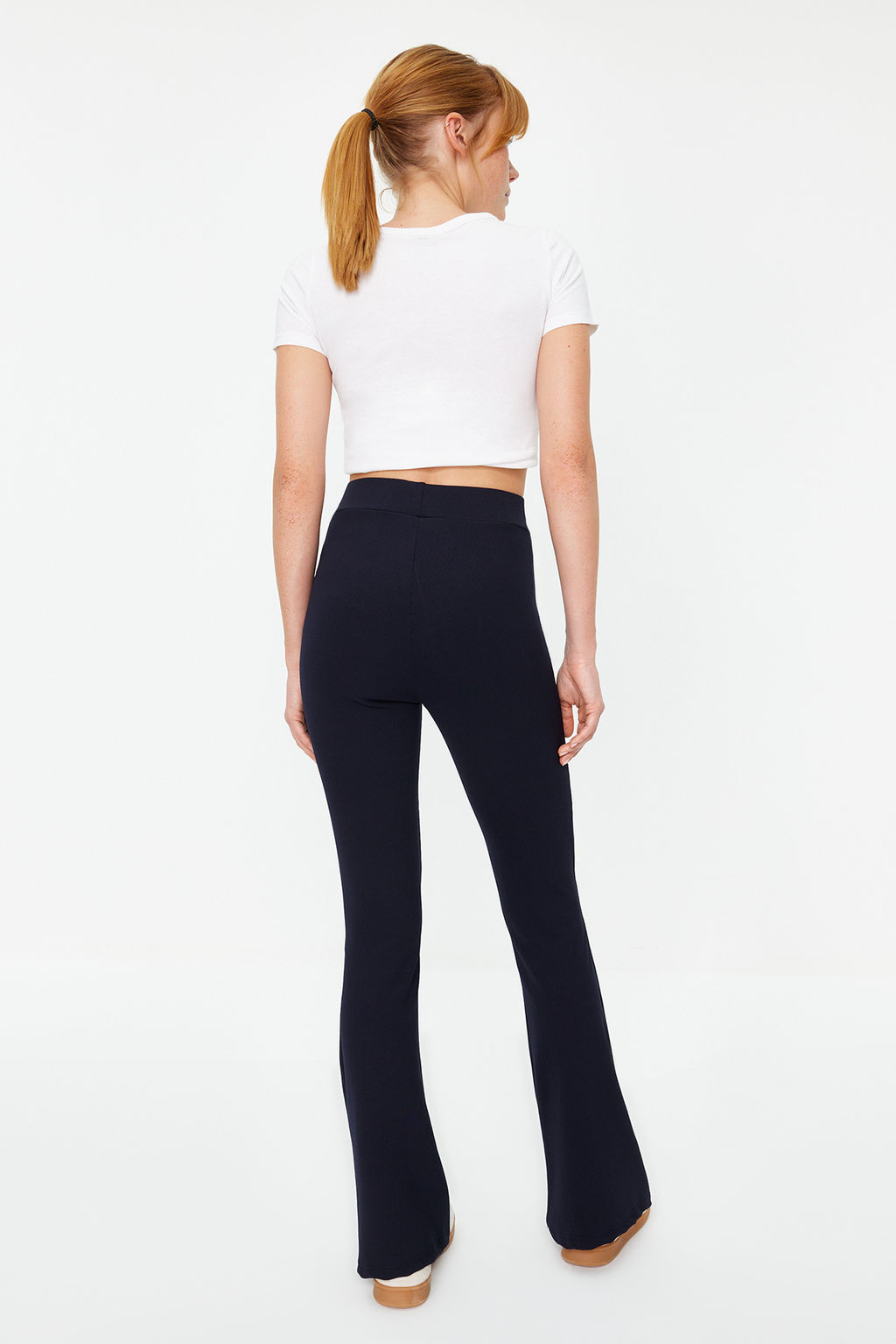 TRENDYOLMILLA Siyah Fitilli Flare/Ispanyol Paca Yuksek Bel Esnek Orme Tayt Pantolon TWOSS23PL00135 фото 13