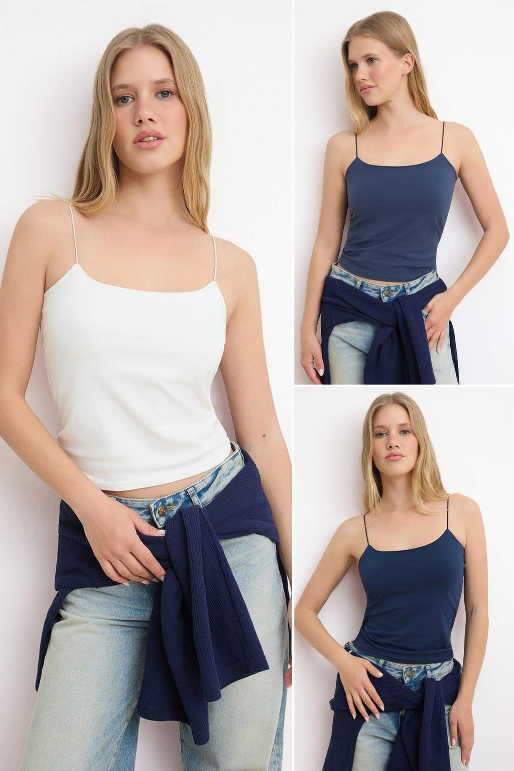 Trendyolmilla Siyah-Beyaz-Bej 3lu Paket Ask?l? Vucuda Oturan Kare Yaka Esnek Orme Atlet TWOSS24AL00054  фото 16
