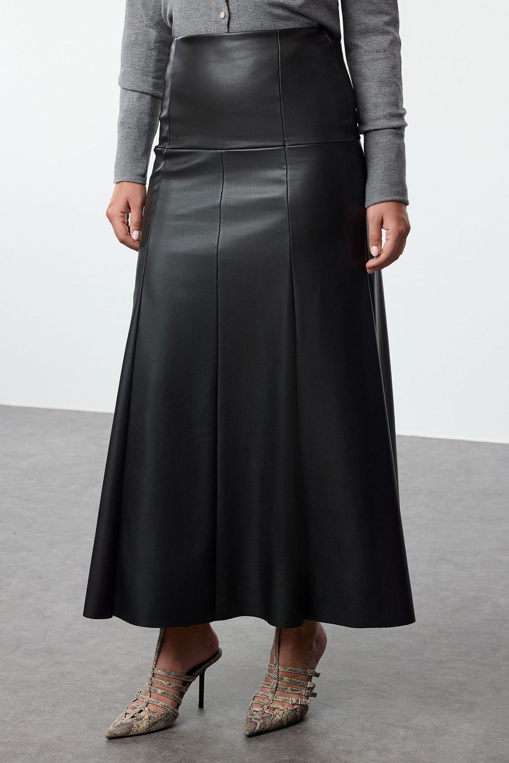 Siyah PU/Suni Deri A Kesim/Can Form Maxi Etek TWOAW25ET00024 - Trendyolmilla фото 4
