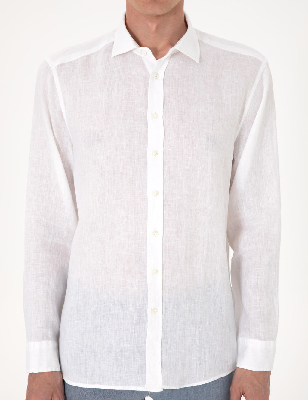 Beyaz %100 Keten Regular Fit Uzunkollu G_mlek - Pierre cardin фото 6