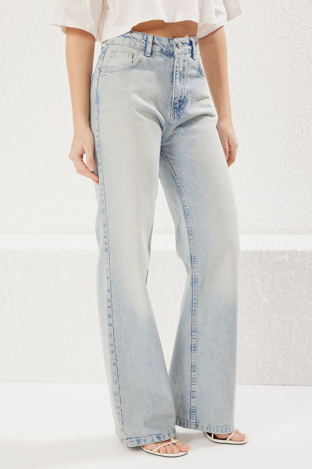 TRENDYOLMILLA Koyu Mavi Premium Yuksek Bel Wide Leg Jeans TWOSS25JE00089  фото 12