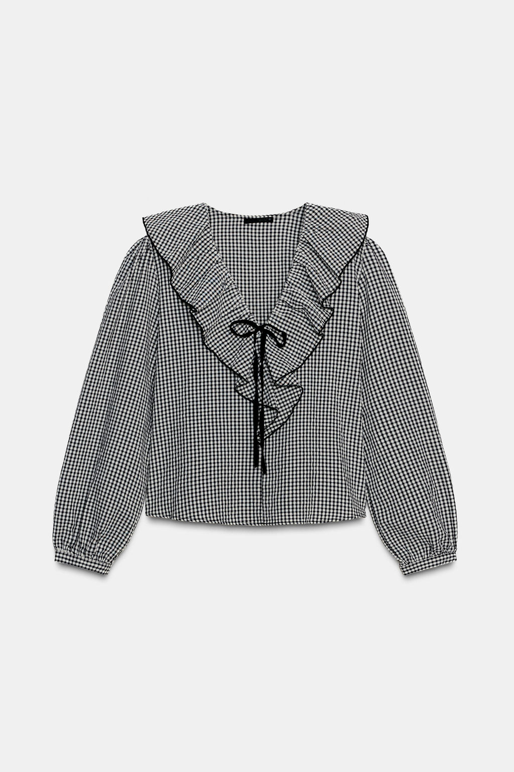 RUFFLED GINGHAM BLOUSE - Zara фото 5