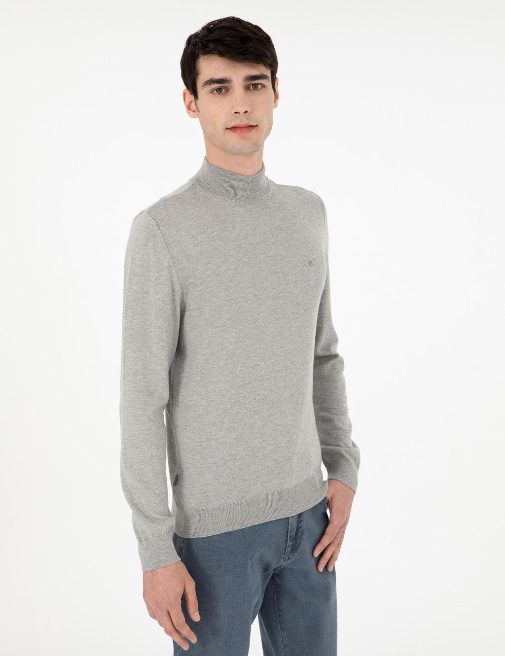 A__k Gri Melanj Slim Fit Yar_m Bal_k__ Yaka Basic Triko Kazak - Pierre cardin фото 3