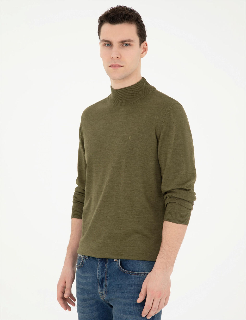 A__k Ye_il Slim Fit Yar_m Bal_k__ Yaka Y_n Kar___ml_ Basic Triko Kazak - Pierre cardin фото 3