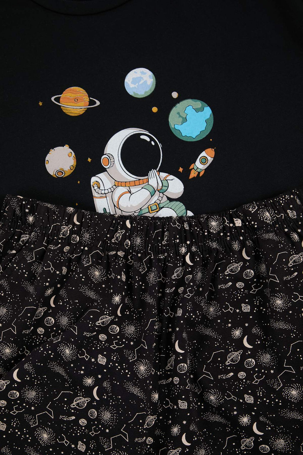 Siyah Regular Kesim Galaksi Desen Pamuklu Pijama Tak?m? TMNSS26PT00026