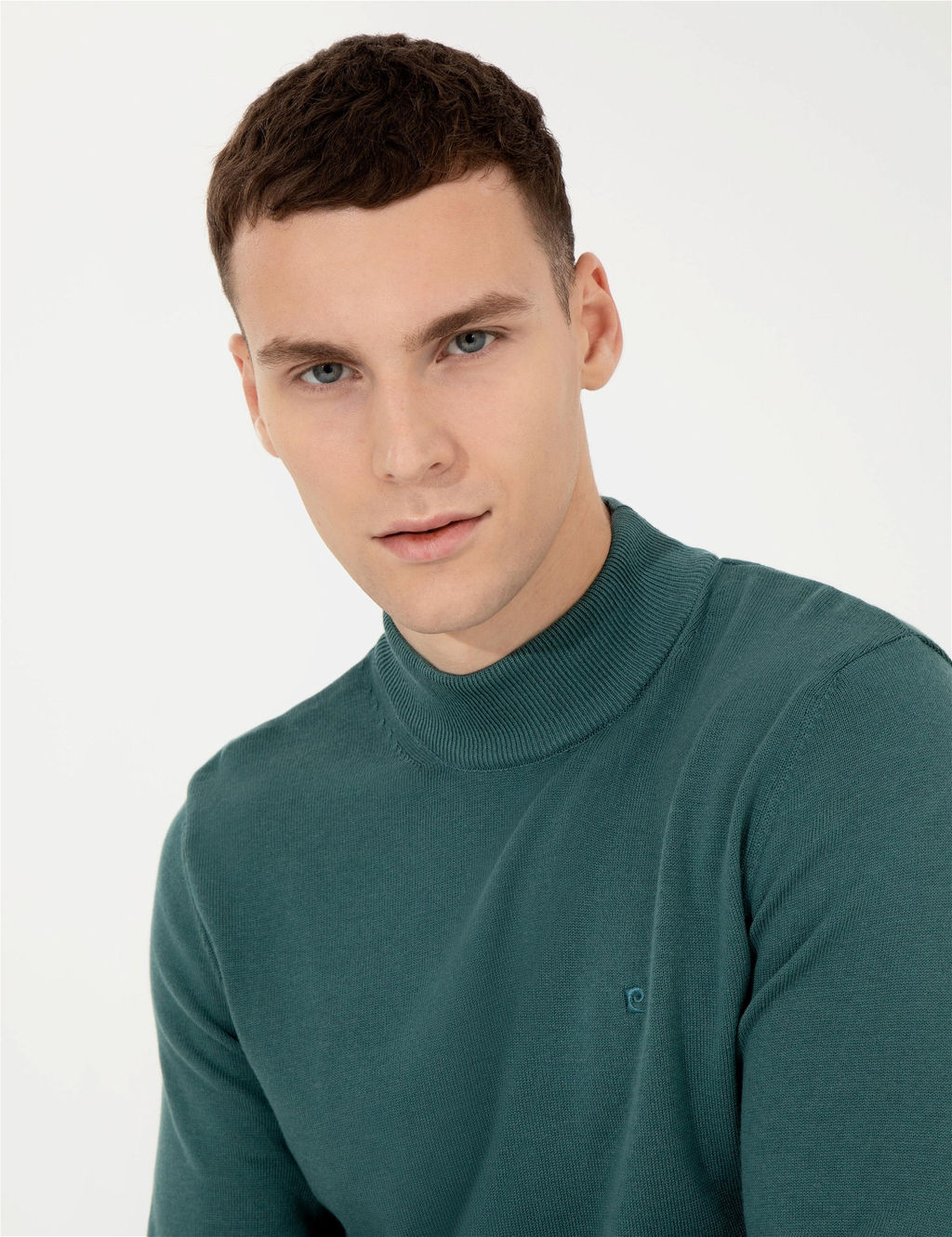 Ye_il Slim Fit Yar_m Bal_k__ Yaka Basic Triko Kazak