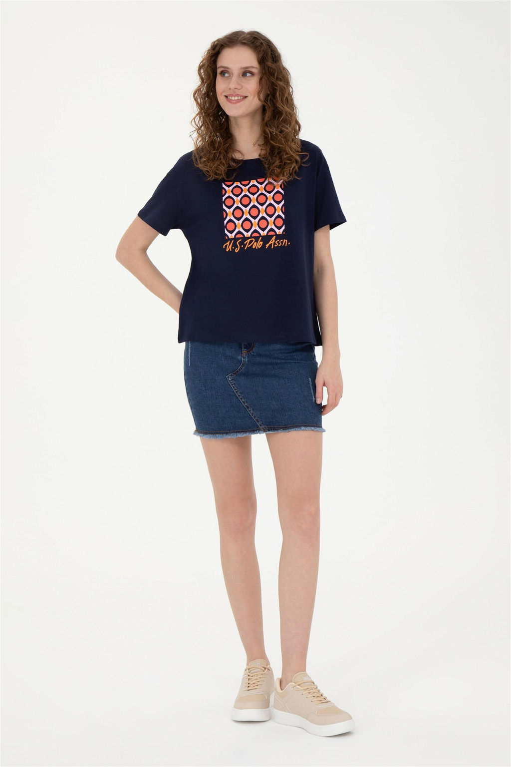 Женская темно-синяя футболка с круглым вырезом - U.s. polo assn фото 4