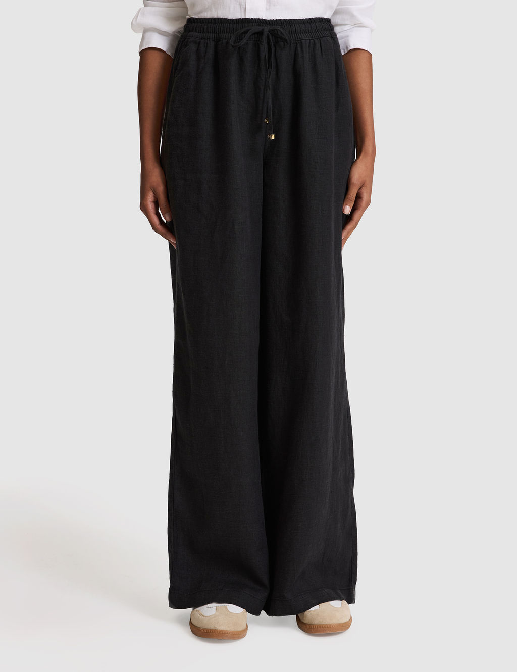 Siyah Loose Fit Keten Pantolon