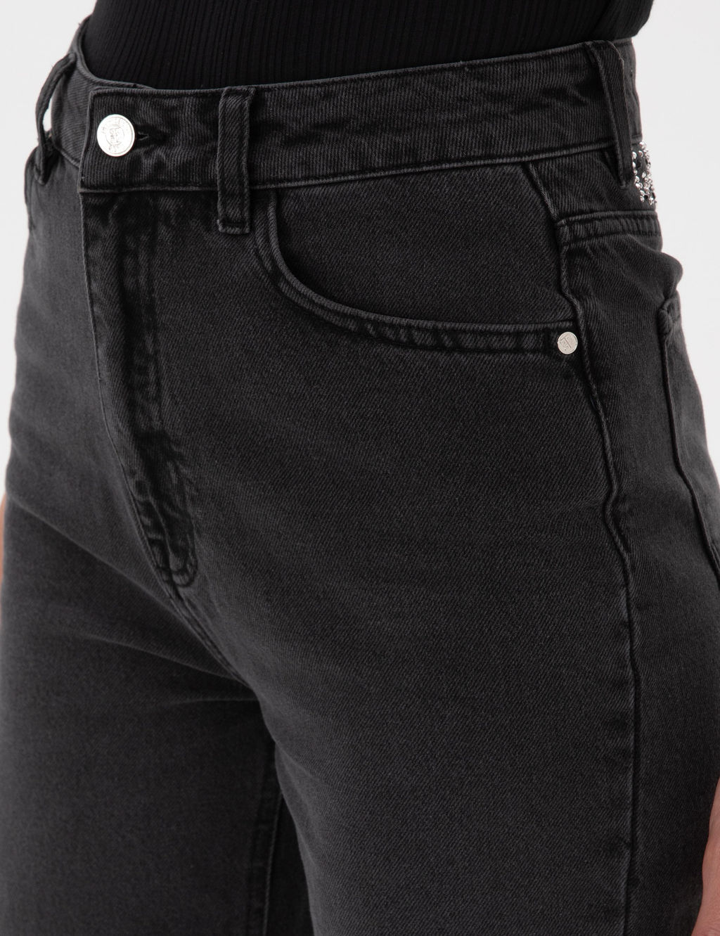 Antrasit Mom High Waist Fit Jean Pantolon