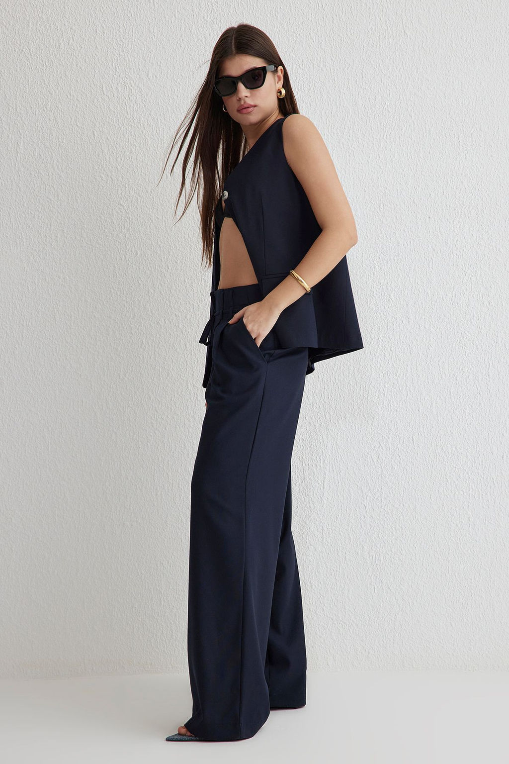 TRENDYOLMILLA Bej Kemerli Wide Leg/Genis Paca Dokuma Pantolon Pantolon TWOSS25PL00031 фото 2