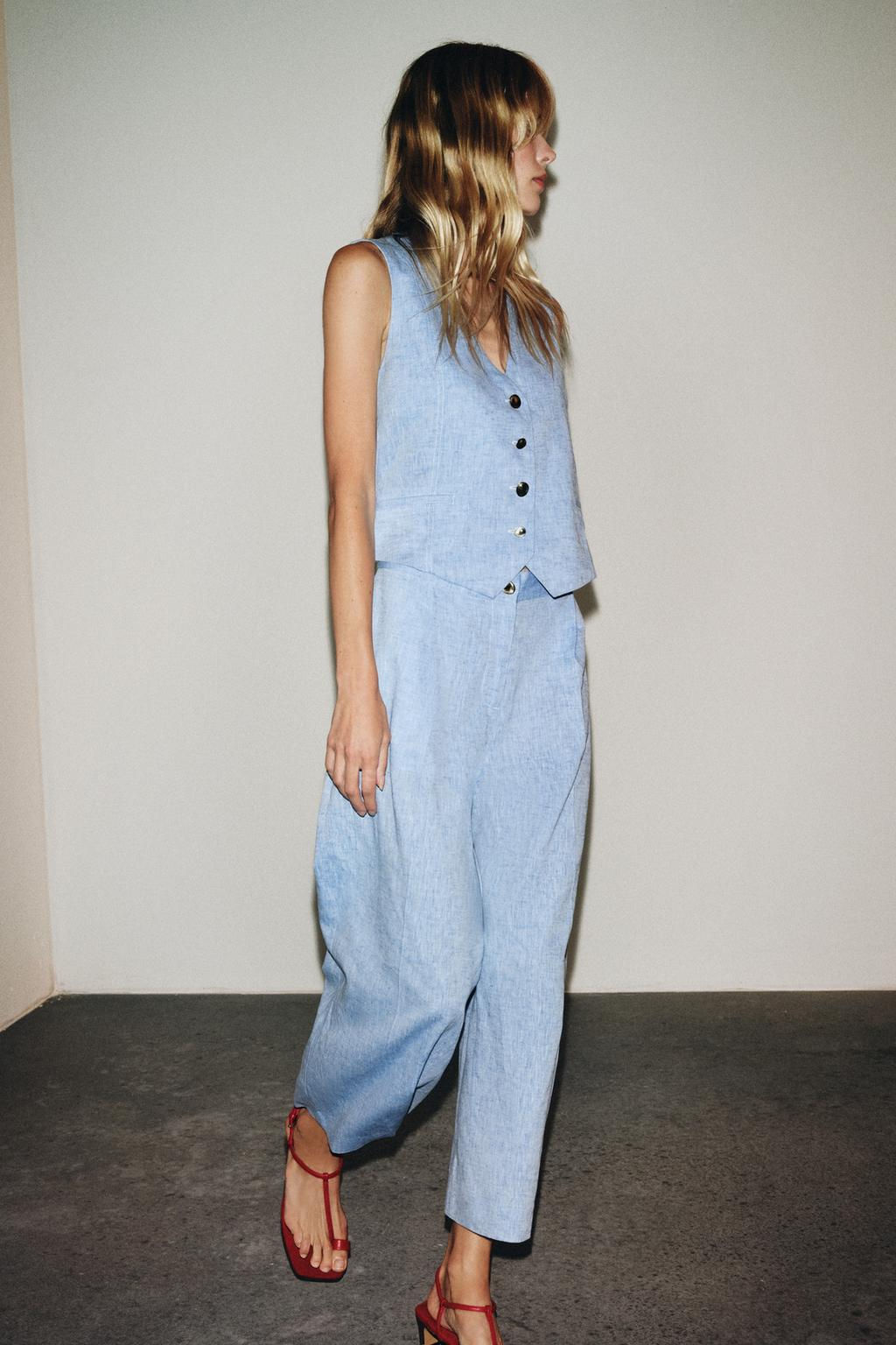 LINEN BLEND WAISTCOAT JUMPSUIT - Zara фото 5