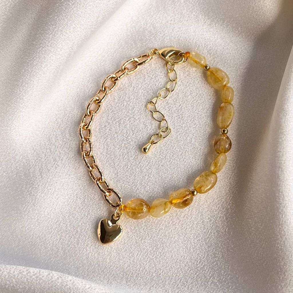 Браслет на цепочке с подвеской "Сердце" из Цитрина 17 см +