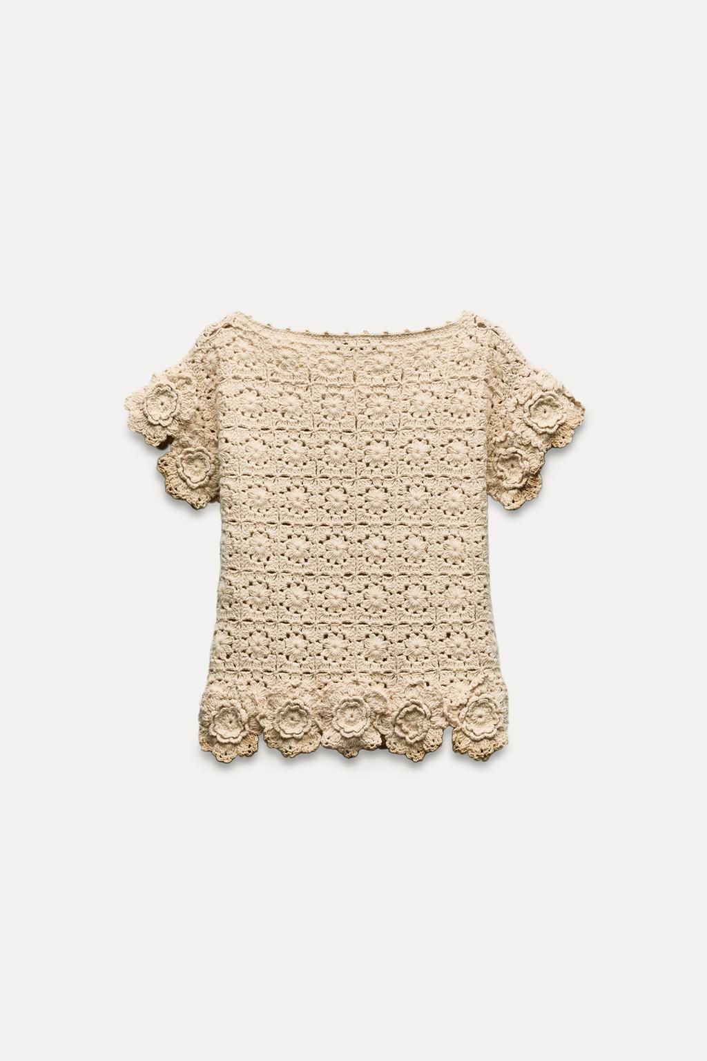 FLORAL CROCHET KNIT TOP - Zara фото 5
