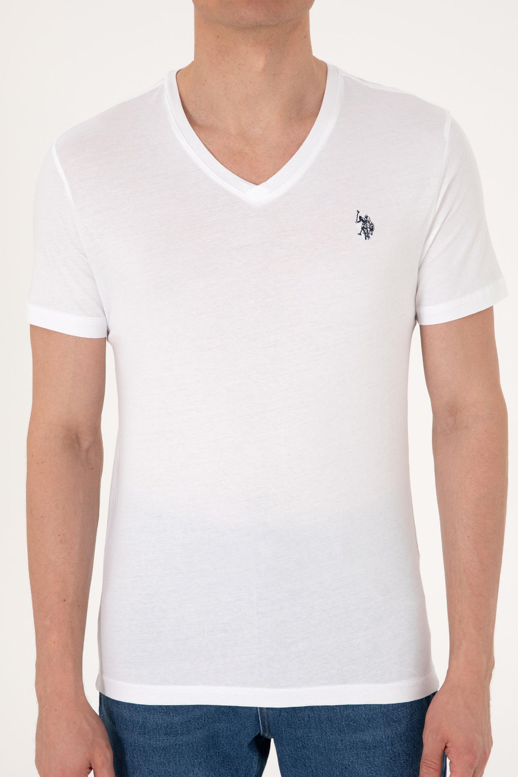 Erkek Slim Fit V Yaka Beyaz Basic Ti__rt Sepette S_rpriz _ndirim - U.s. polo assn фото 6