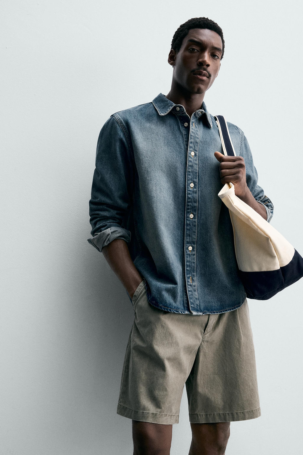 SOBRECAMISA DENIM ALGOD?N - LYOCELL / Azul medio