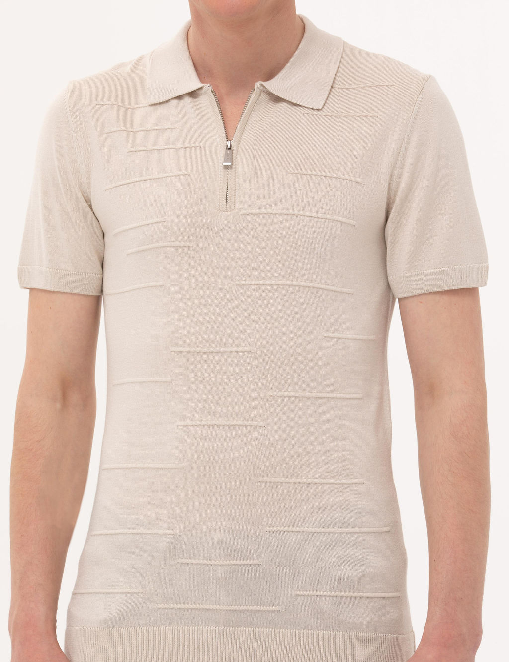 Bej Slim Fit Fermuarl_ Polo Yaka Triko Ti__rt - Pierre cardin фото 6