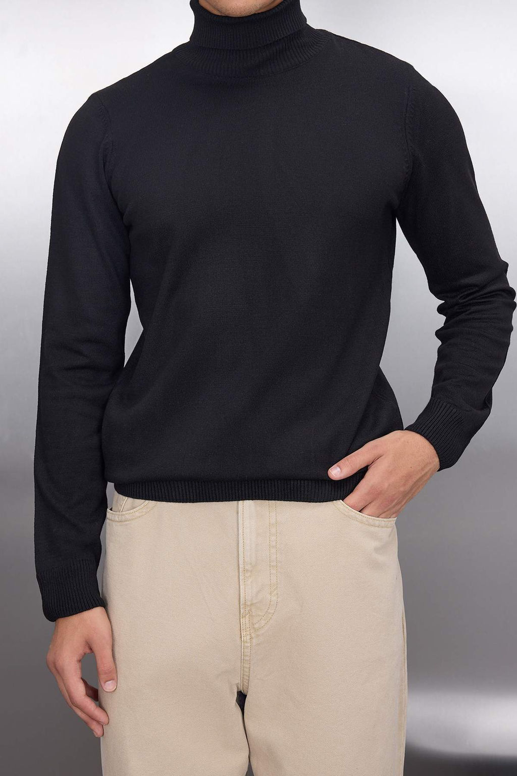 TRENDYOL MAN Siyah Slim Fit Dar Kesim Tam Bal?kc? Yaka Basic Kazak TMNAW21KZ0755 - Trendyolmilla фото 3