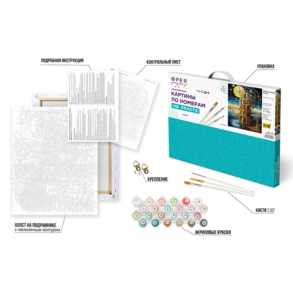 ФРЕЯ PNB/PLZ-313 Набор для раскрашивания по номерам ( с краской-металлик ) 50 х 40 см Фантастическая башня