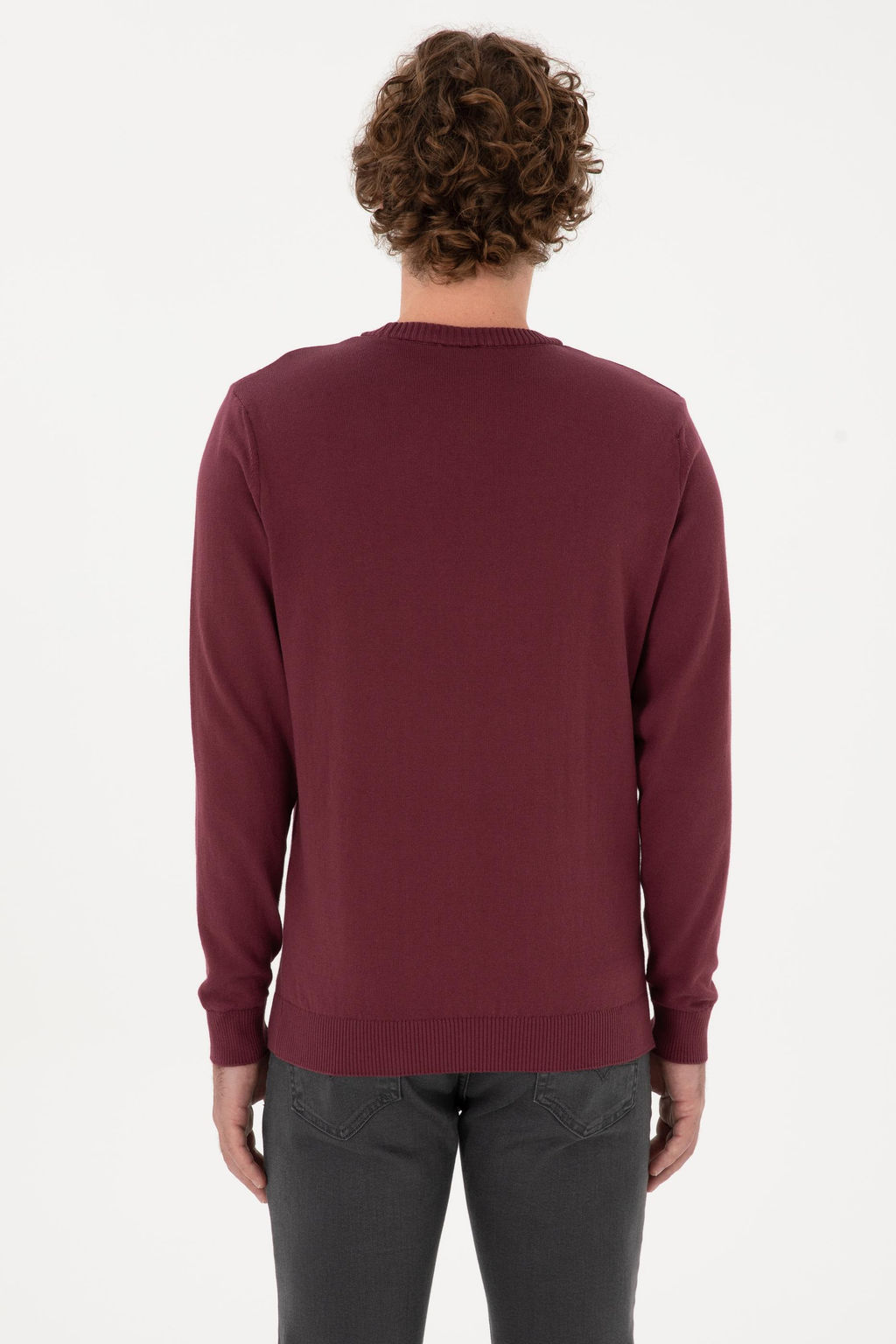 Erkek Slim Fit Bisiklet Yaka Bordo Basic Kazak - U.s. polo assn фото 5