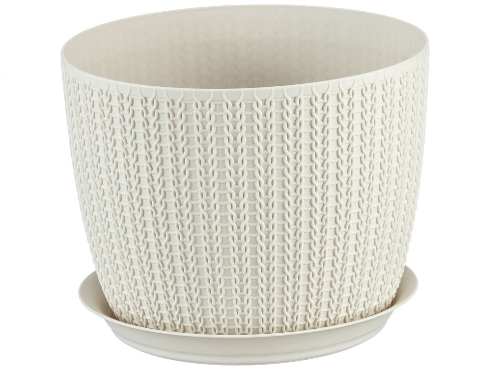 Кашпо ВЯЗАНИЕ d155мм с поддоном, арт. М3120 - Полимербыт фото 2