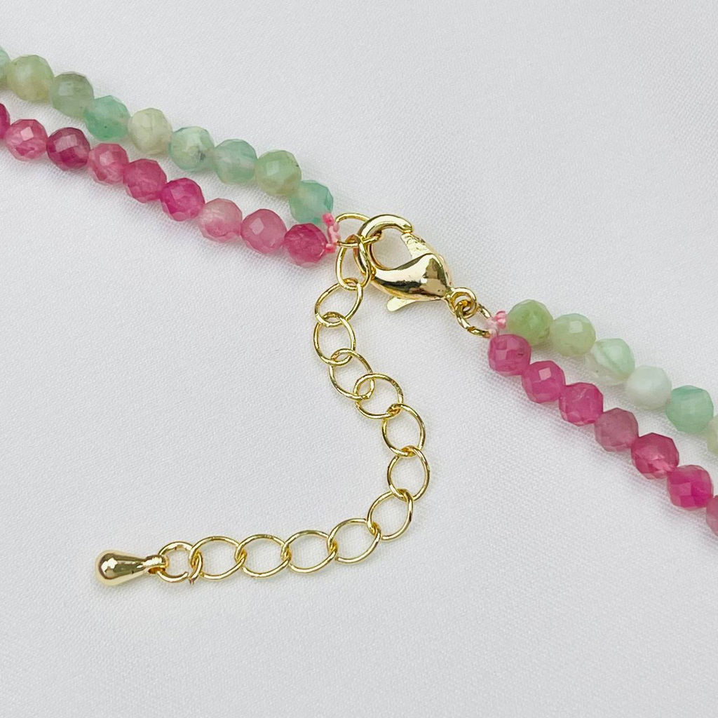 Колье двойное из розового Турмалина и Амазонита 38 см +