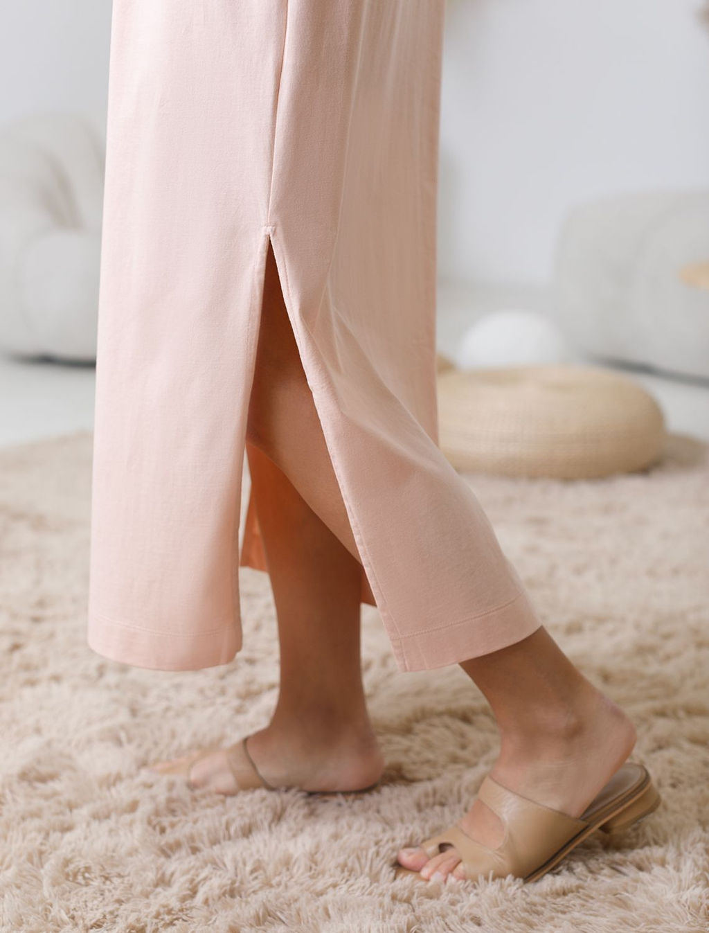 Длинное прямое платье с разрезами из 100% хлопка - Vilatte фото 4