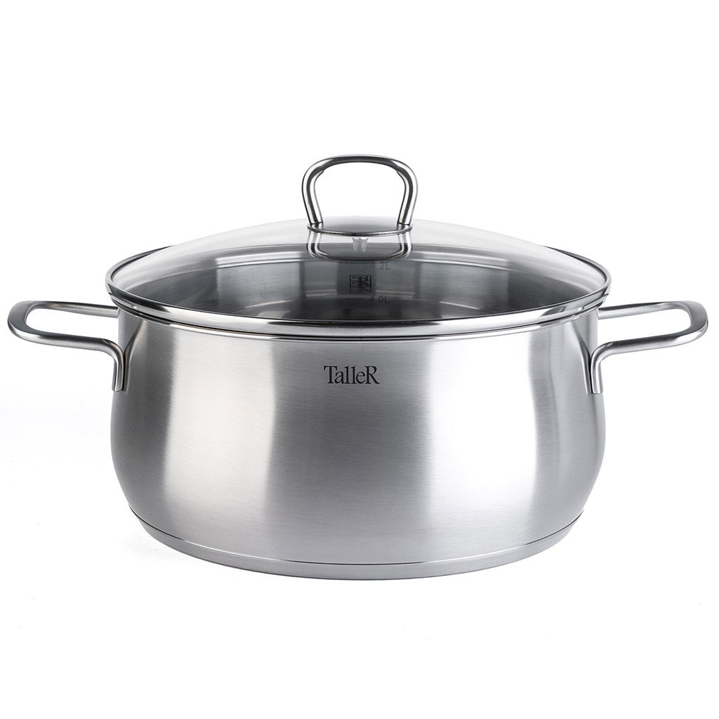 Набор кастрюль из нержавеющей стали Бригг 3 штуки: 2,2л - д18см, h9см, 3,2л - д20см, h10,5см, 5,2л - д24см, h11,5см, s0,5мм, дно s2,7мм, полировка матовая снаружи, зеркальная внутри, стеклянная жаропрочная крышка, стальной обод, пароотвод, ручки с - Домашняя мода фото 6