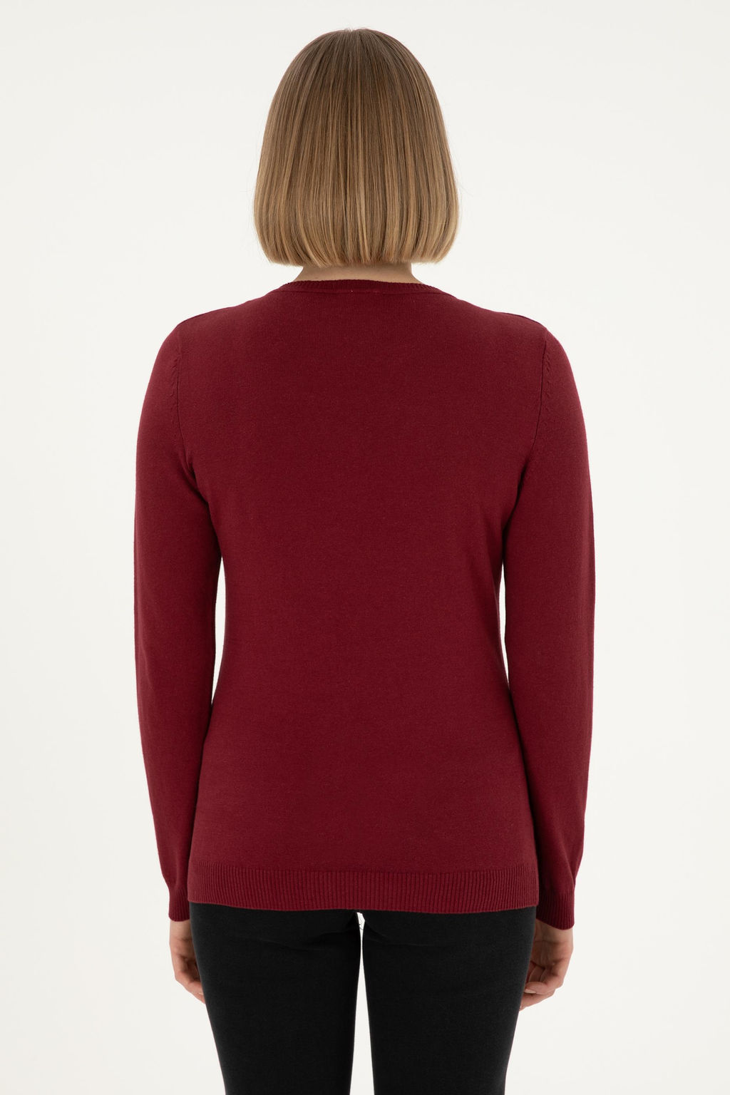Женский бордовый базовый свитер с v-образным вырезом Неожиданная скидка в корзине - U.s. polo assn фото 5