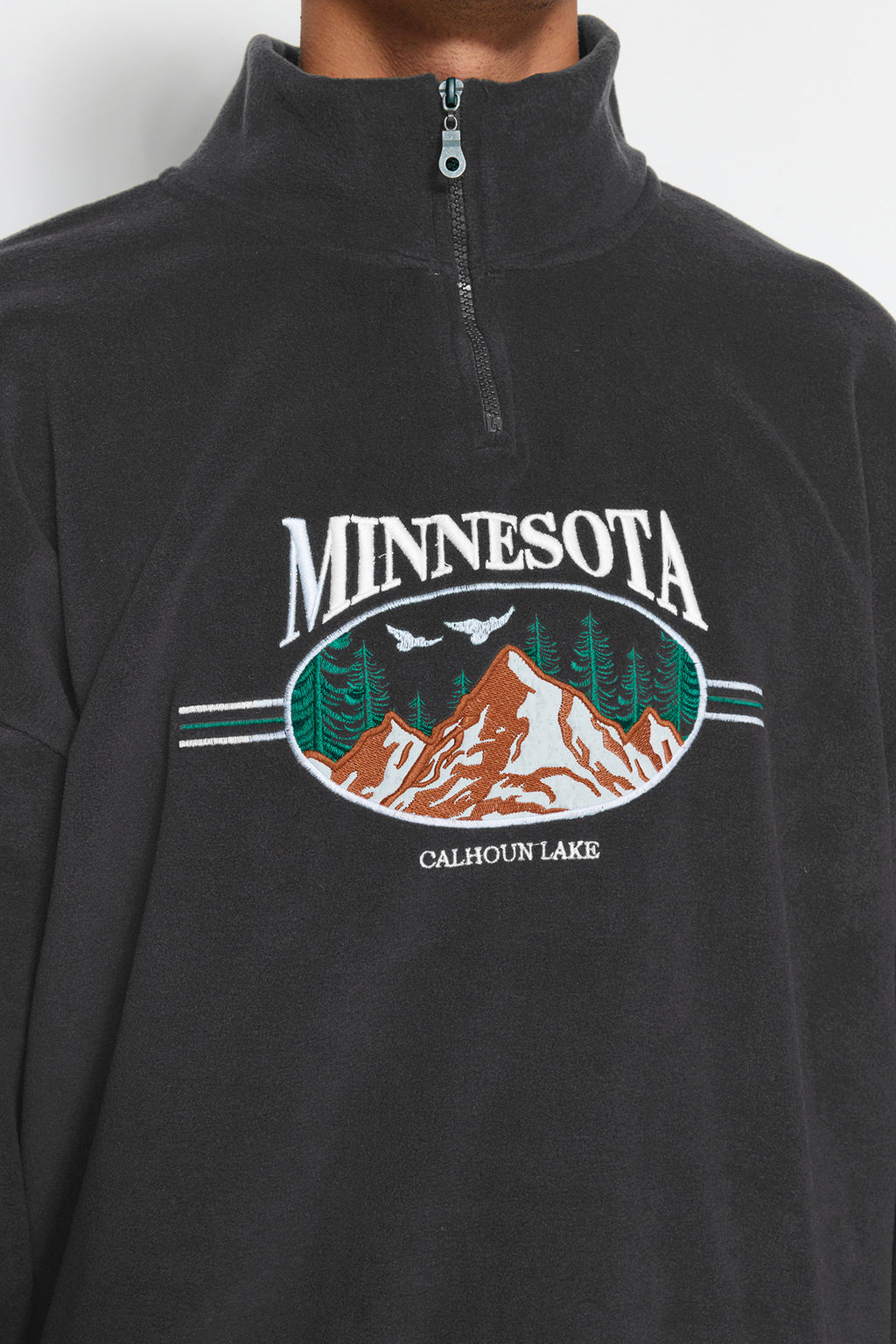 Antrasit Unisex Oversize/Genis Kesim Dik Yaka Anti-pilling Polar Sweatshirt TMNAW24SW00034