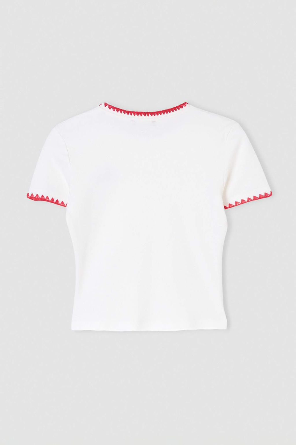 Ekru Bask_l_ Regular Bisiklet Yaka Diki_ Detayl_ K_sa %100 Pamuk _rme T-Shirt TWOSS26TS00356 - Trendyolmilla фото 4