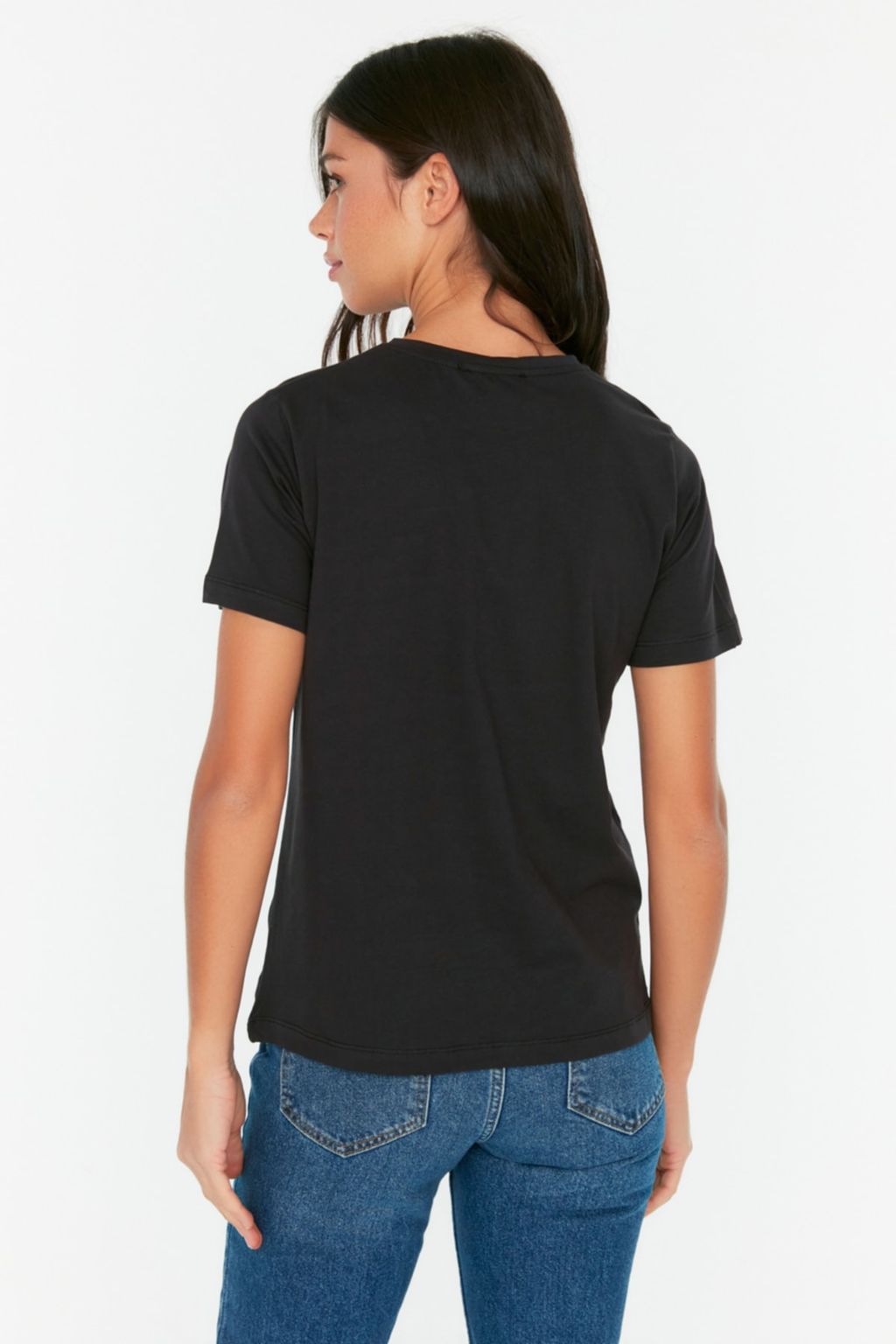 Siyah %100 Organik Pamuk Bask?l? Basic Orme T-Shirt - Trendyolmilla фото 5