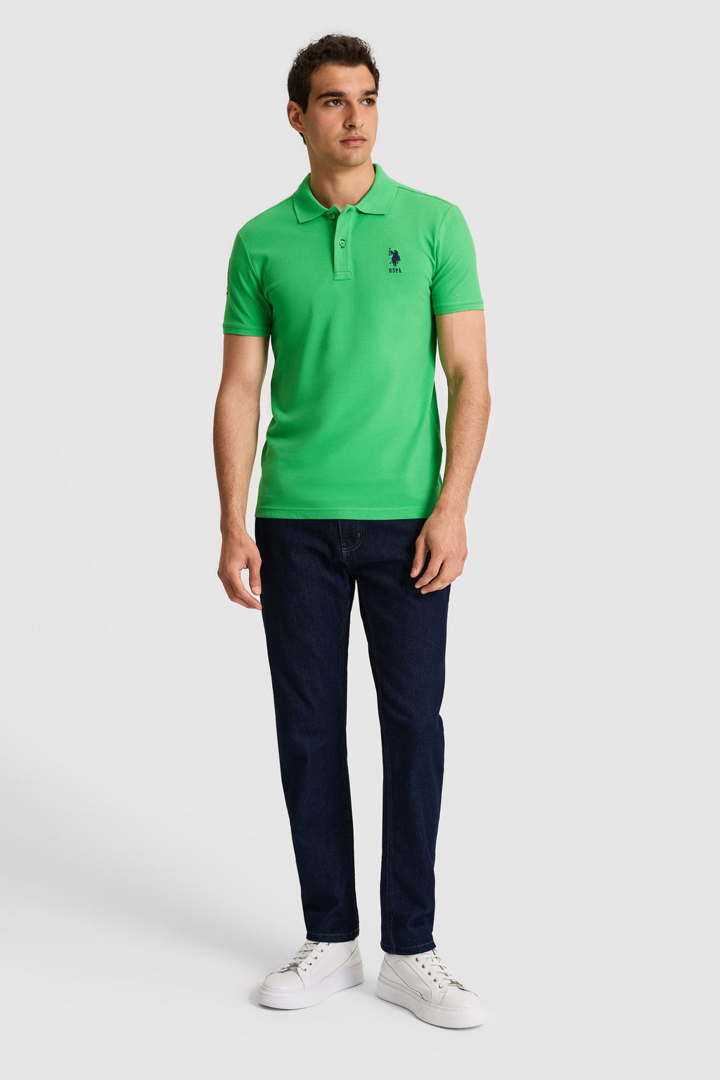 Erkek Slim Fit Polo Yaka A__k Ye_il Basic Ti__rt - U.s. polo assn фото 4