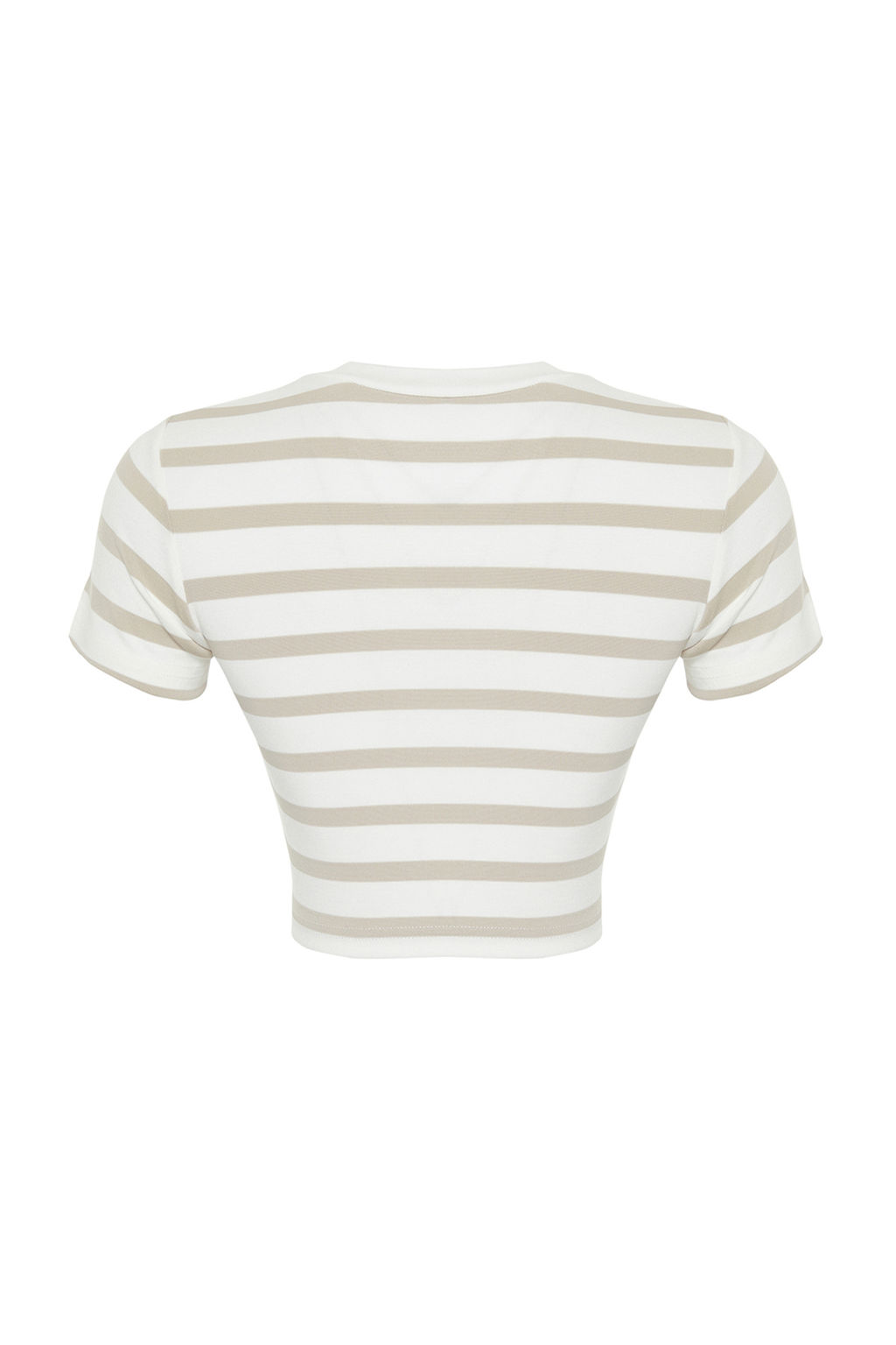Trendyolmilla Premium Tas Ekru Cizgili Viskoz/Yumusak Kumas Crop Bisiklet Yaka Esnek Orme Bluz TWOSS23BZ00198 фото 17