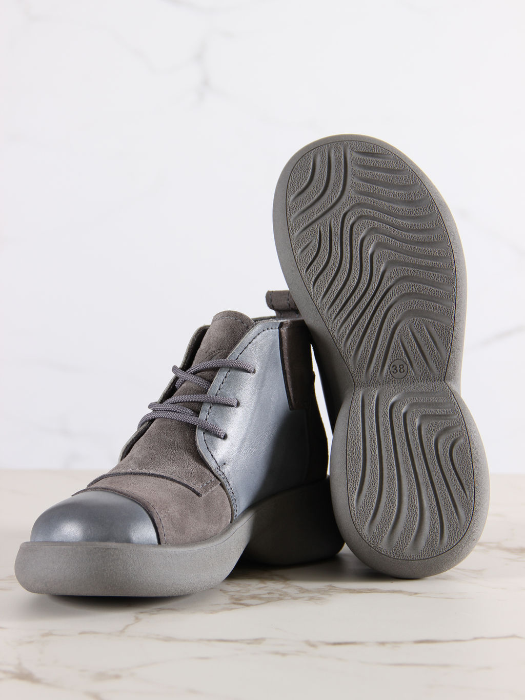 Ботинки 305.927gr.Серая вакса+серый замок замша/байка