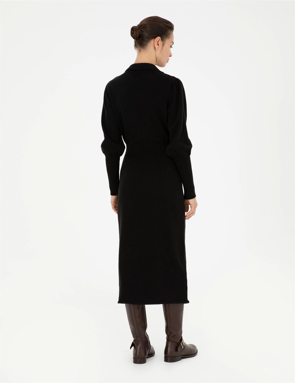 Siyah Regular Fit Triko Elbise