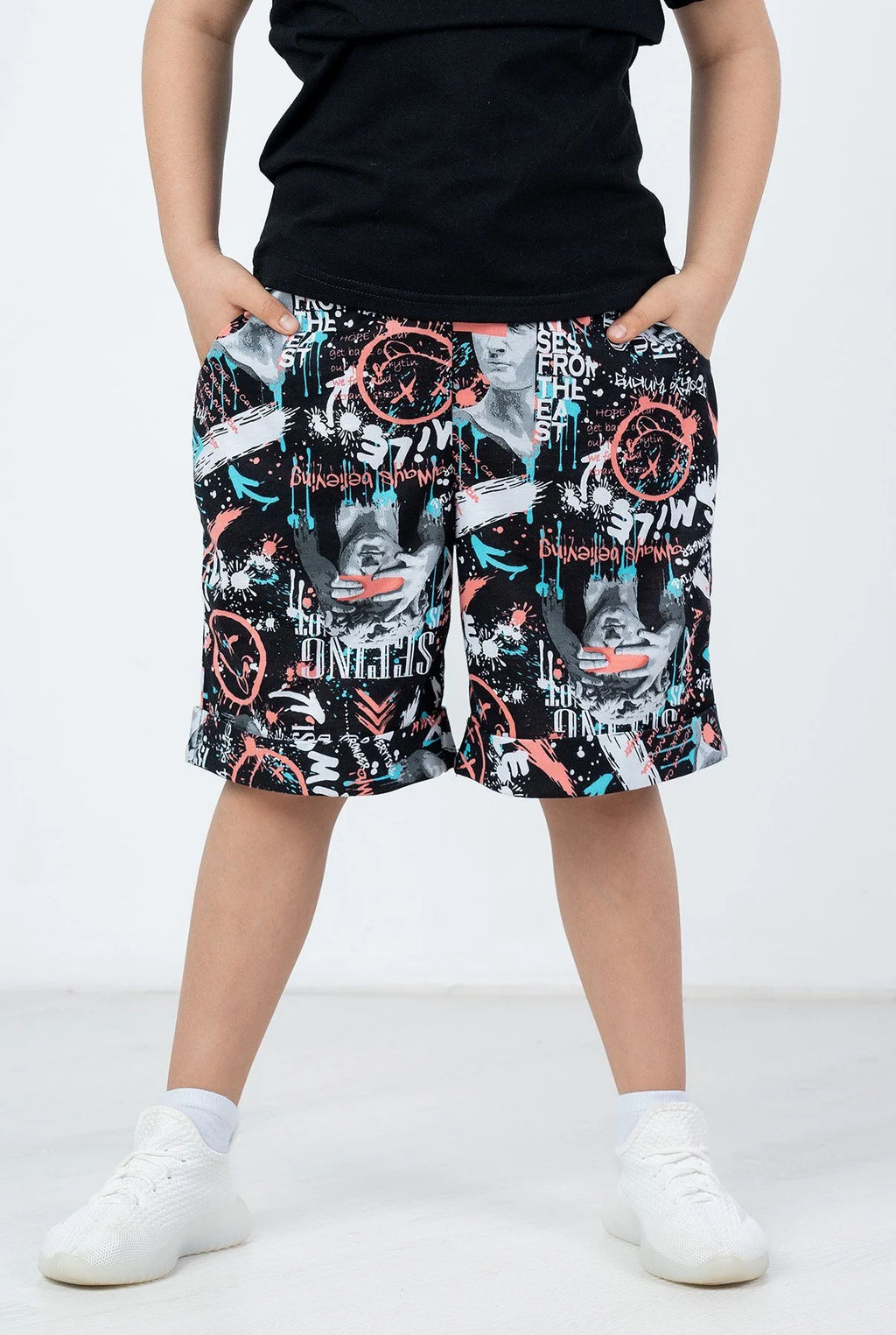 Шорты с карманами Эбби, цвет Черный/Морков-Бирюз Brave, КУ 100%х/б - 5+ фото 2