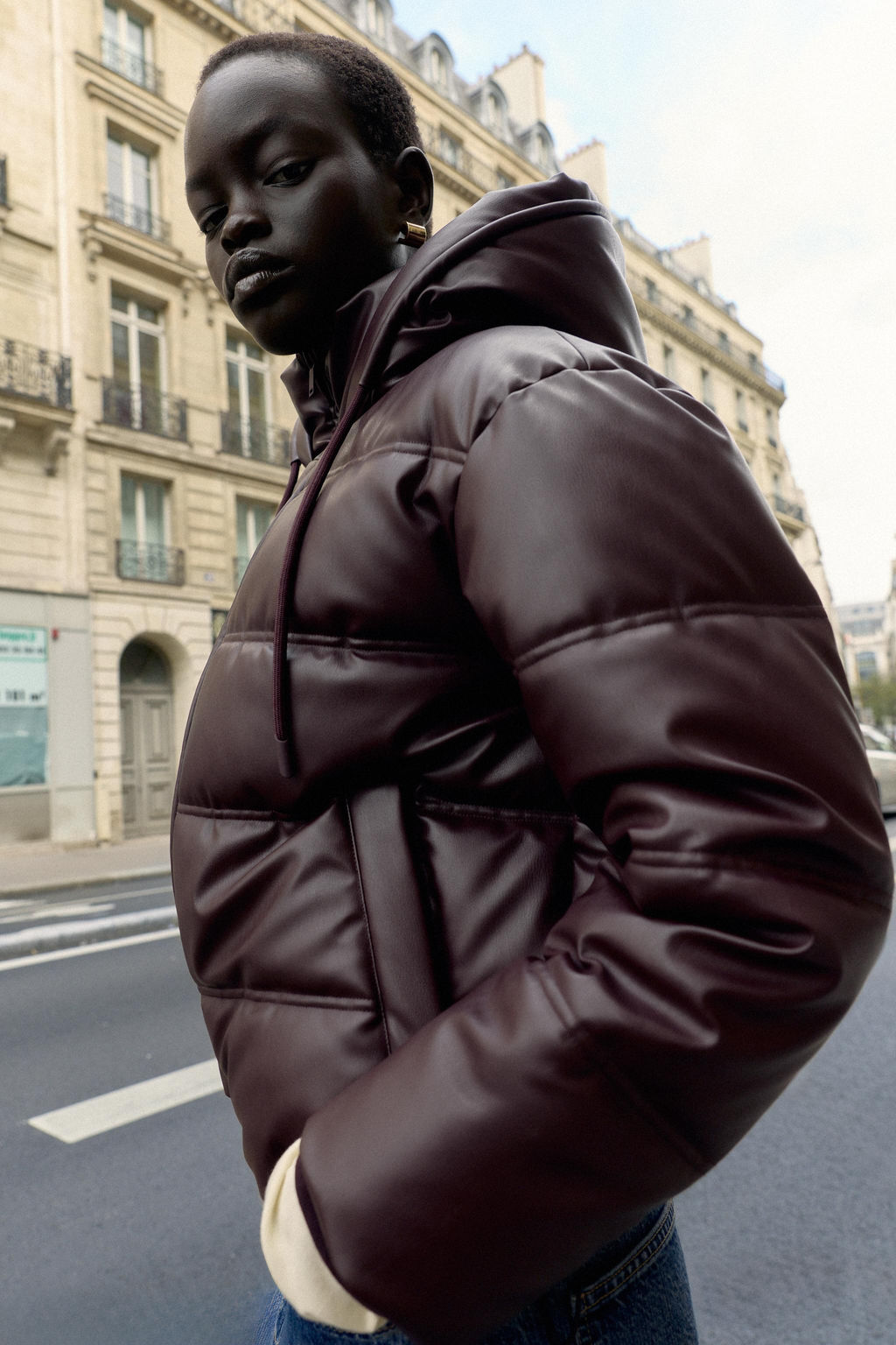 WATER-REPELLENT WINDPROOF QUILTED FAUX LEATHER ANORAK