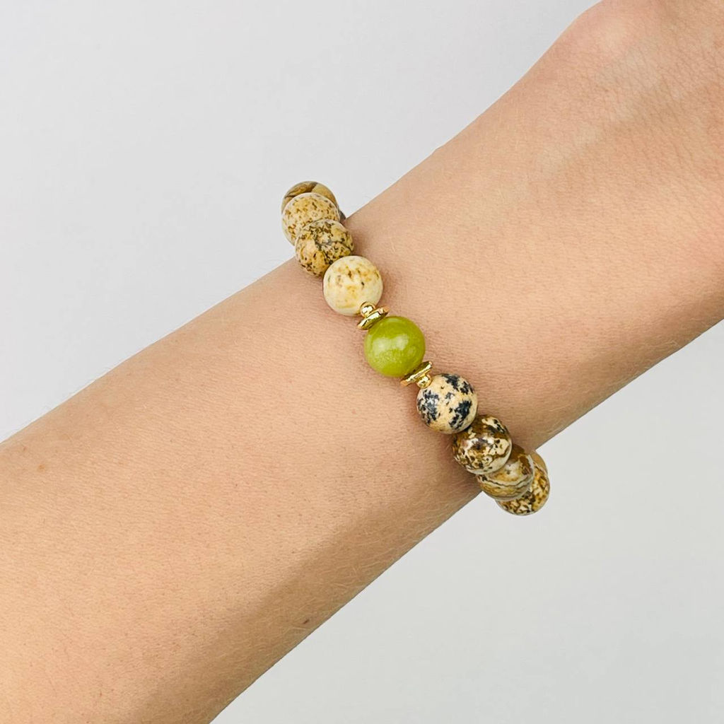 Браслет из песочной Яшмы и Змеевика 16,5 см