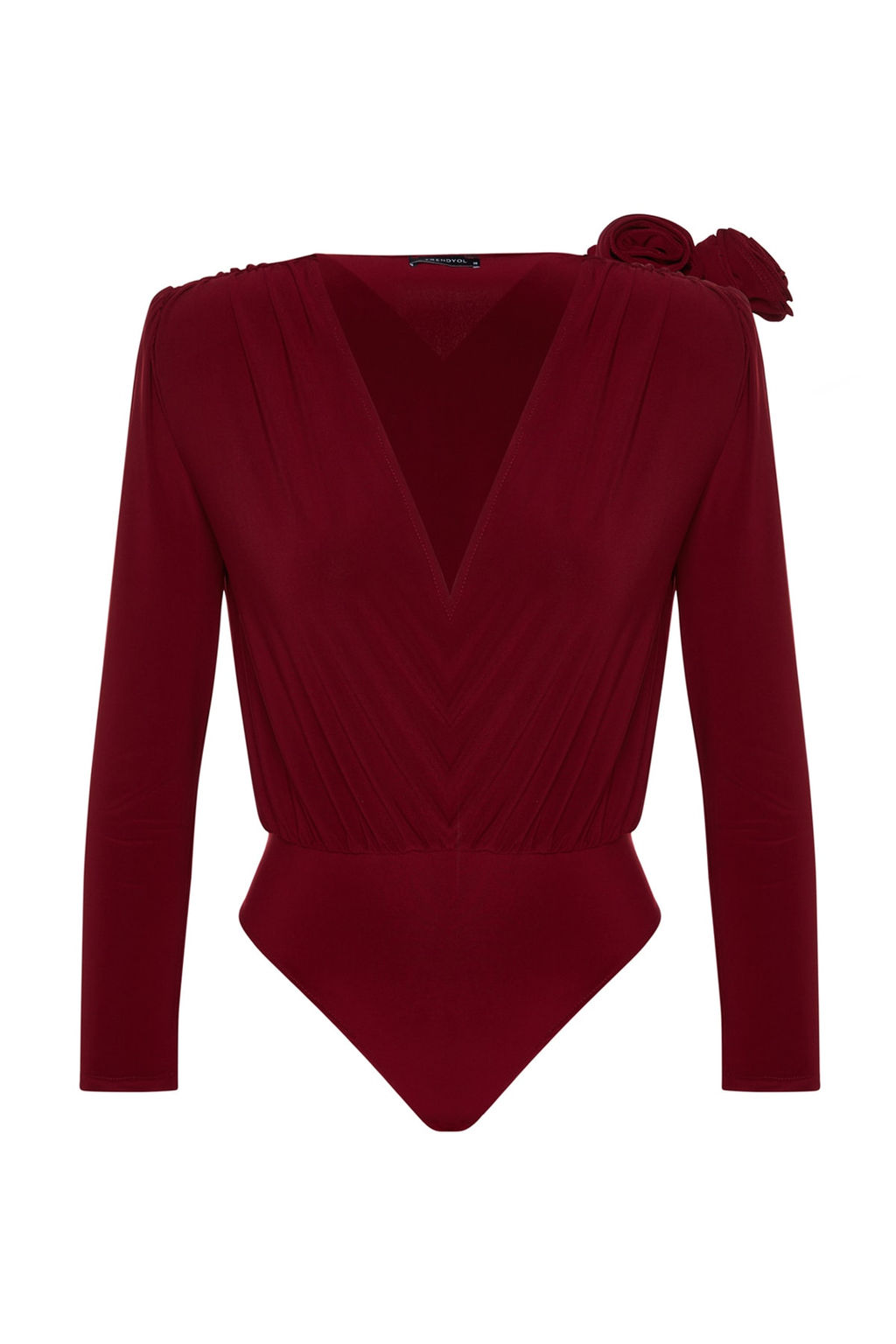 Bordo Kruvaze Yaka Gul Aksesuar Detayl? Y?lbas? Body TPRAW24BD00012