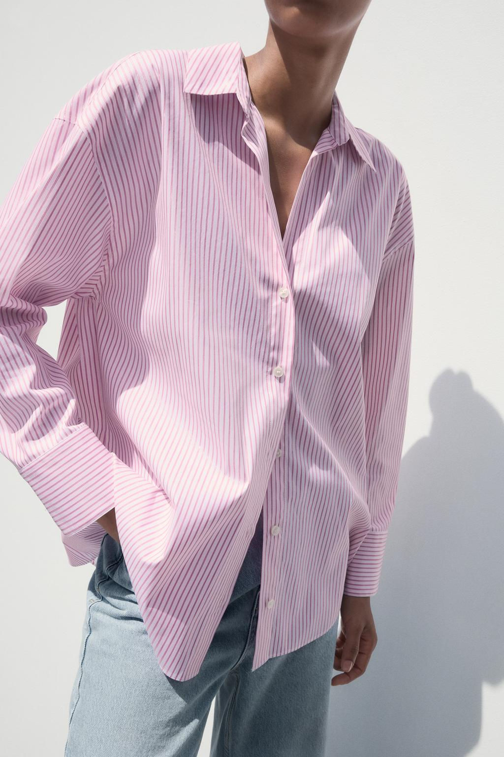 STRIPED POPLIN SHIRT WITH METALLIC THREAD - Zara фото 4