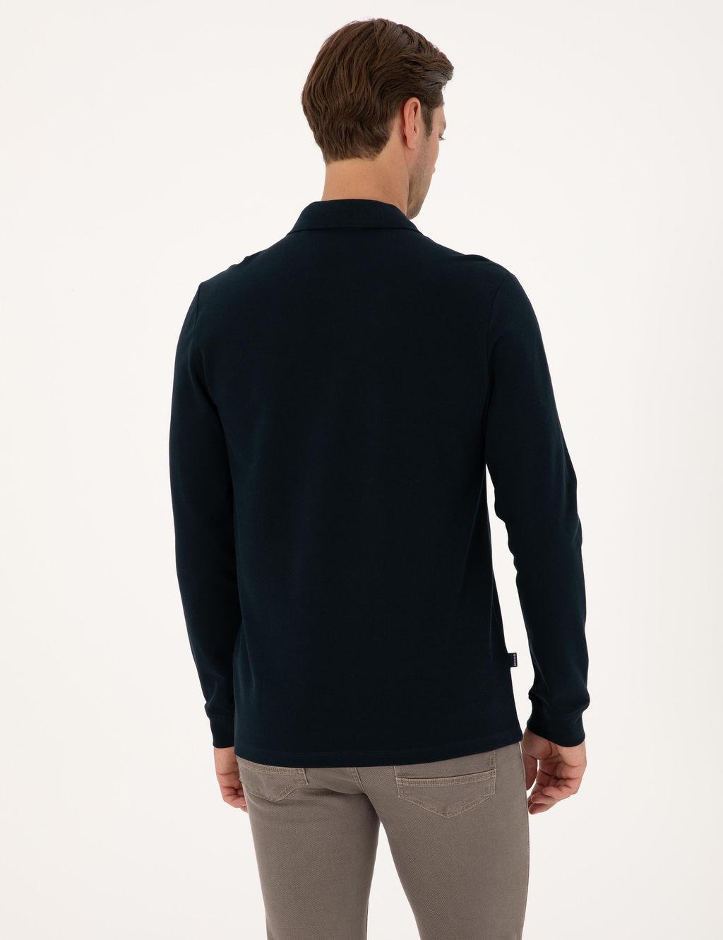 Lacivert Slim Fit K_vr_lmaz Fermuarl_ Polo Yaka Basic Pike Sweatshirt