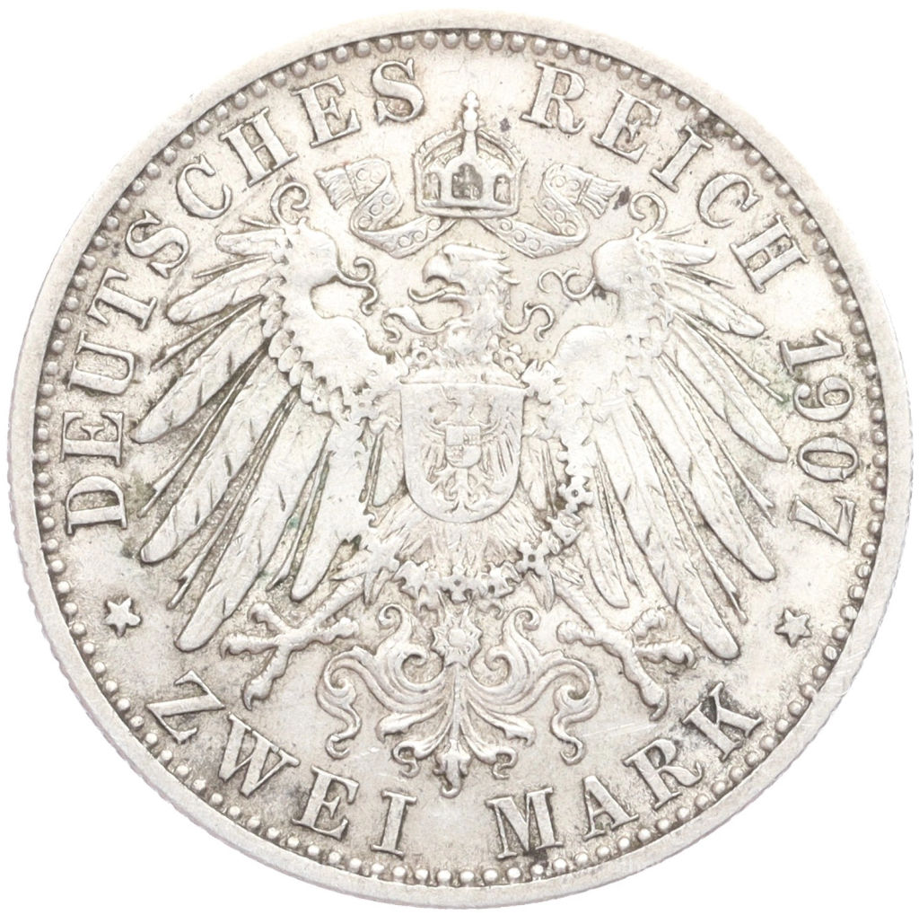 2 марки 1907 года F Германия (Вюртемберг)